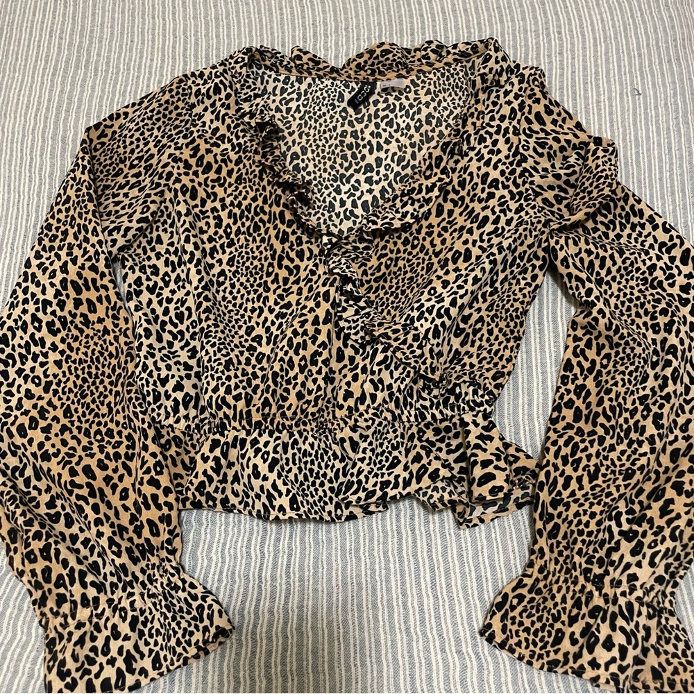 H&M Leopard Long Sleeve Crop Top